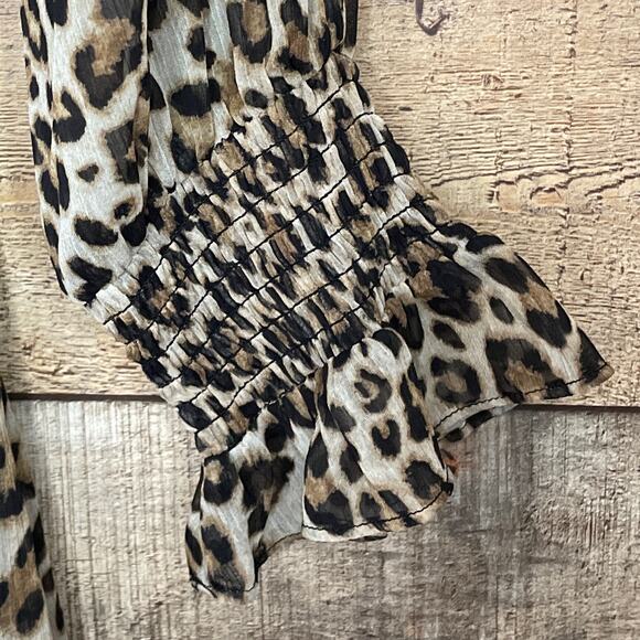 Rachel Roy Keyhole Long Sleeve Mini Dress Brown Leopard Print Size XL - Picture 6 of 13